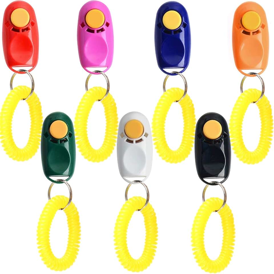 Coolrunner 7pcs 7 Color Universal Animal Pet Dog Training Clicker | with Wrist Bands Strap, Assorted Color Dog Clickers for Pet Dog Training &amp; Obedience Aid