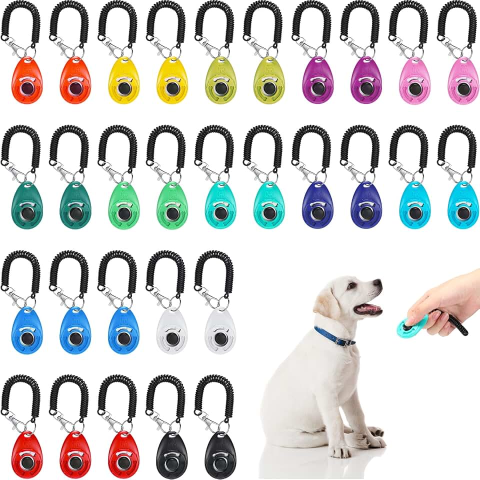 Kigeli 30 Pcs Dog Training Clicker for Pet with Wrist Strap, Multicolor | Dog Cat Bird Clicker Puppy Training Supplies for Dogs Cats Horses Birds Behavioral Coaching Accessories