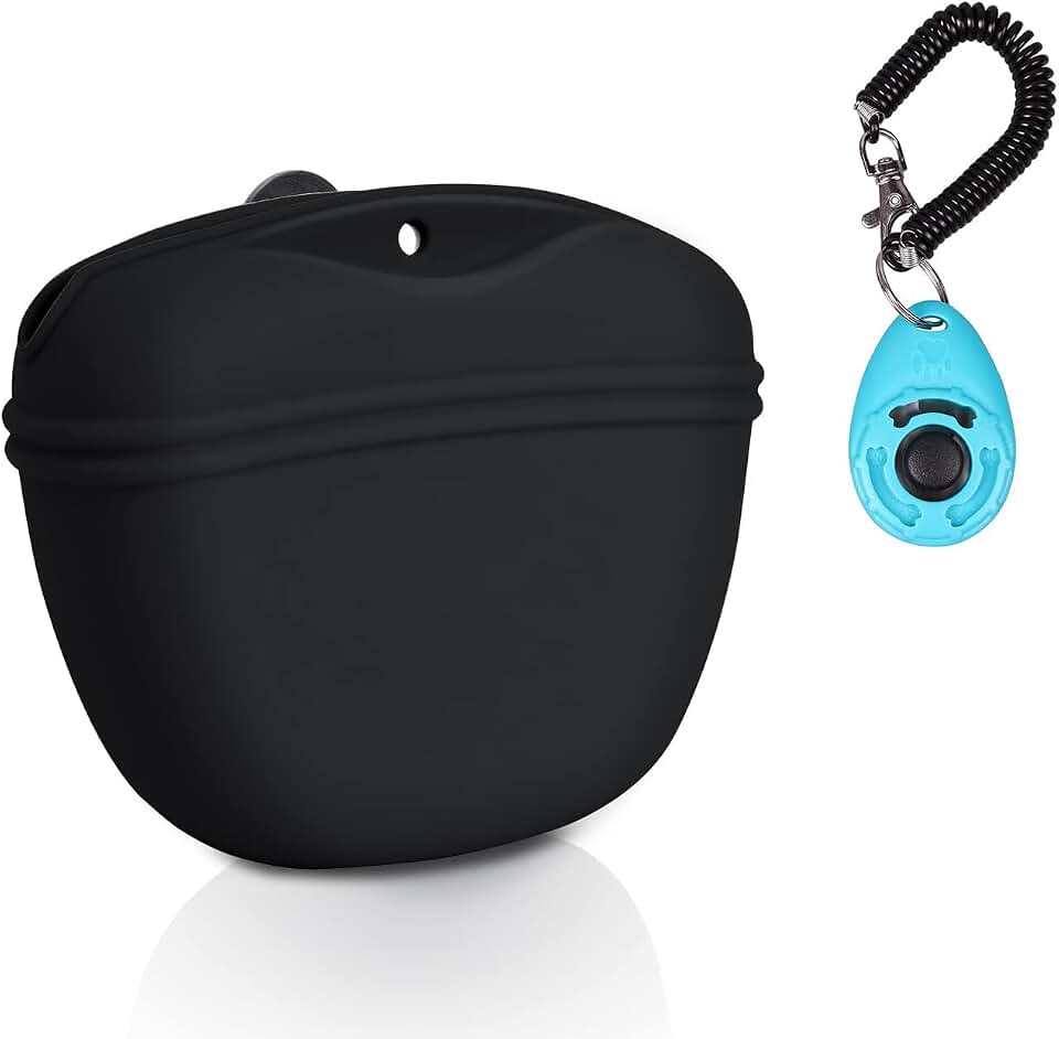 Left&amp;Right Dog Clicker Training Kit,Silicone Dog Training Treat Pouch and Dog Clickers,Dog Treat Bag with Clicker Training for Dogs,Pet Treat Bag with Magnetic Buckle Closing and Waist Clip,Black