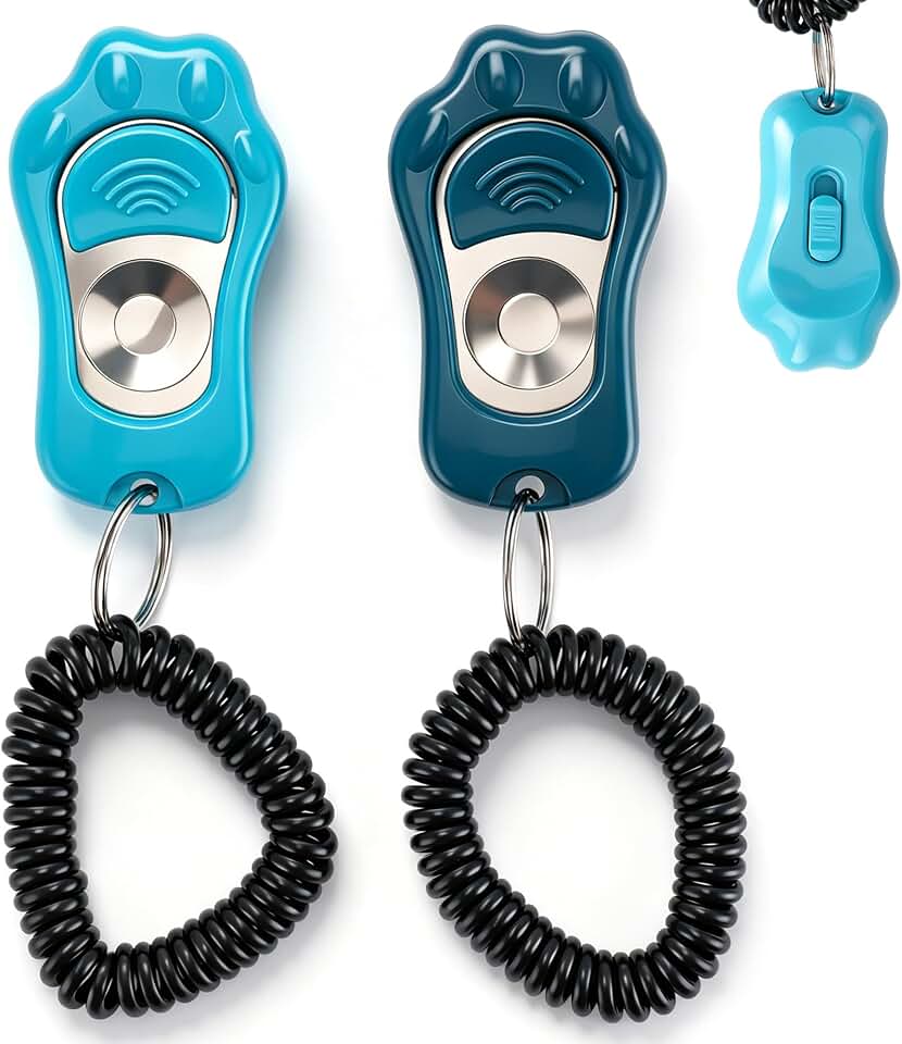 Dog Training Clicker 2 Pack with 3 Adjustable Volume &amp; Wrist Strap | Large Button Easy Press Puppy Training Clicker for Obedience, Positive Reinforcement Tool.