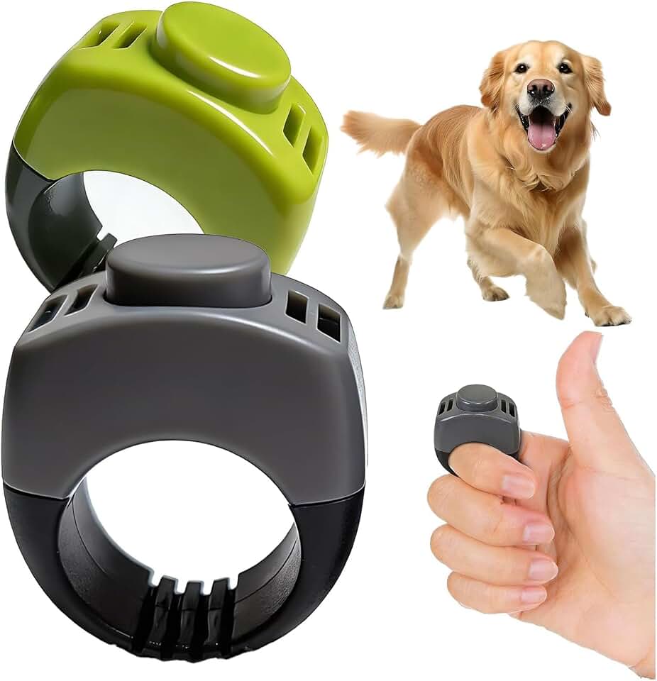 The Set of Easy Clicking Finger Ring Clicker Included Large and Small 2 Sizes,Dog clicker Trainer Suitable for Dogs Cats Horses traing Allowing Effective Versatile Training (2pcs Grey+Green)