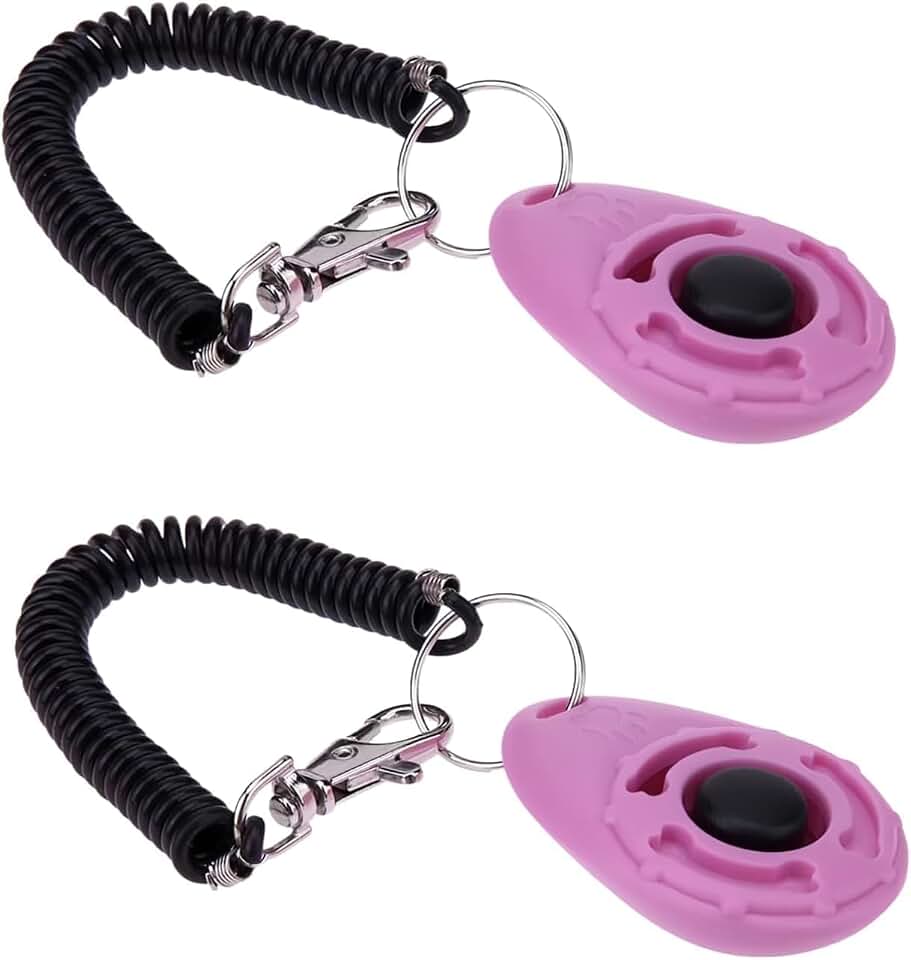 2Pcs Pink Dog Clicker for Training Easy to Use with Button Dog Training Accessories Strong and Long-Lasting, Training and Behavior Aids