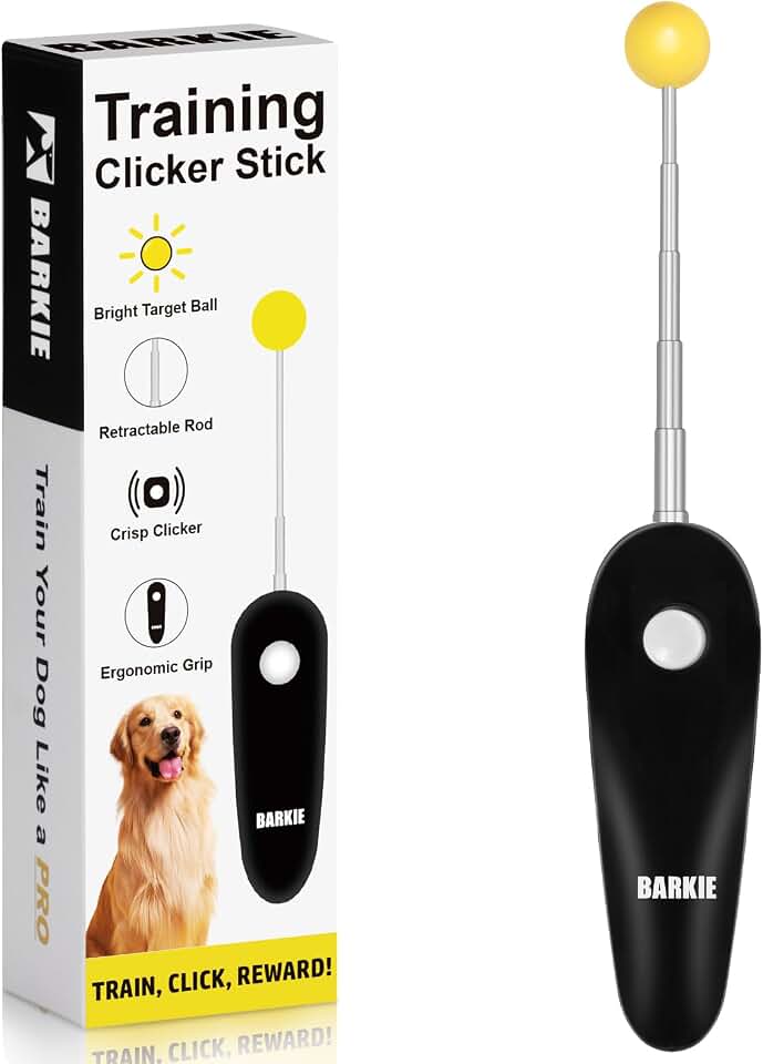 Dog Training Clicker with Target Stick – Portable &amp; Retractable Trainer with Comfortable Handle and Bright Target Ball – Dog Agility Training Aids, Essential Tools &amp; Equipment for Puppies, Cats &amp; Pets