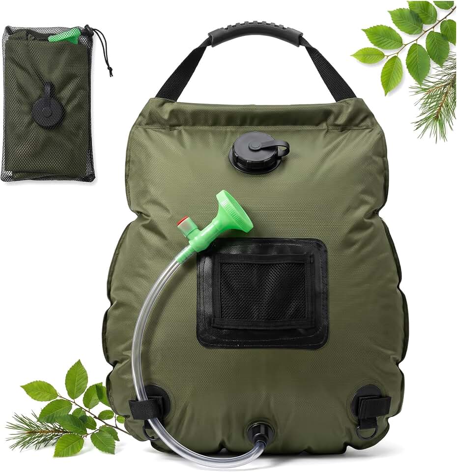 5-Gallon Solar Shower Bag with Real-Time Temp Display - Fast Heating in 20 Mins - Lightweight 0.99lbs Portable Camp Shower for Short Trips &amp; Emergency Backup