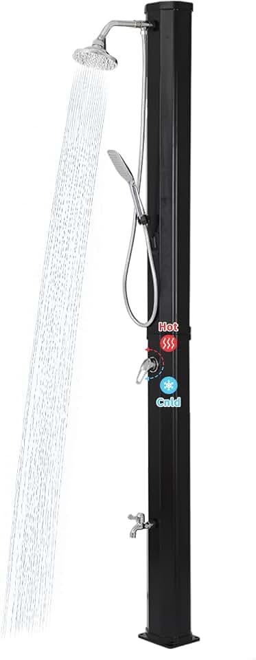 Outdoor Shower Solar Heated With Handheld Shower, Rainfall, Faucet (Medium) | 360°Rotating Rainfall + 6FT Handheld Shower + Foot Faucet, Freestanding Poolside, Hot &amp; Cold Water Adjustment