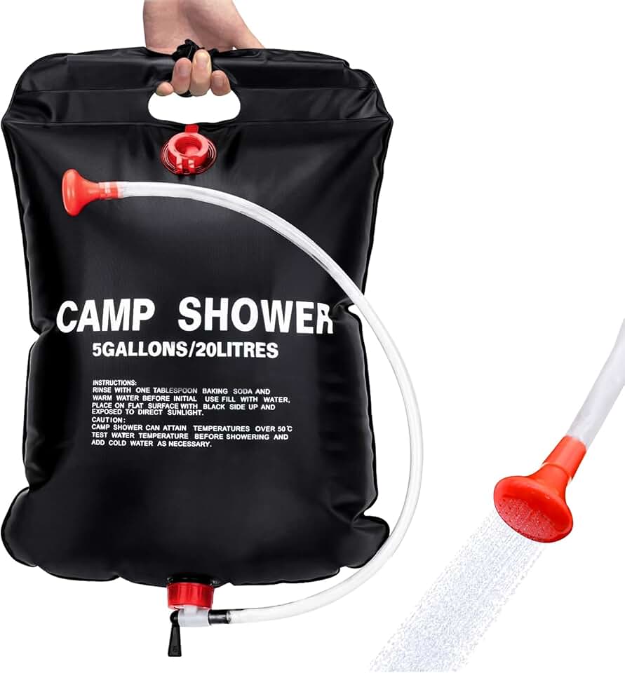 2 Pack Solar Shower Bag for Camp, 5 Gallons/20L Portable Camping Shower Bag with Removable Hose and On-Off Switchable Shower Head for Camping Beach Swimming Outdoor Traveling