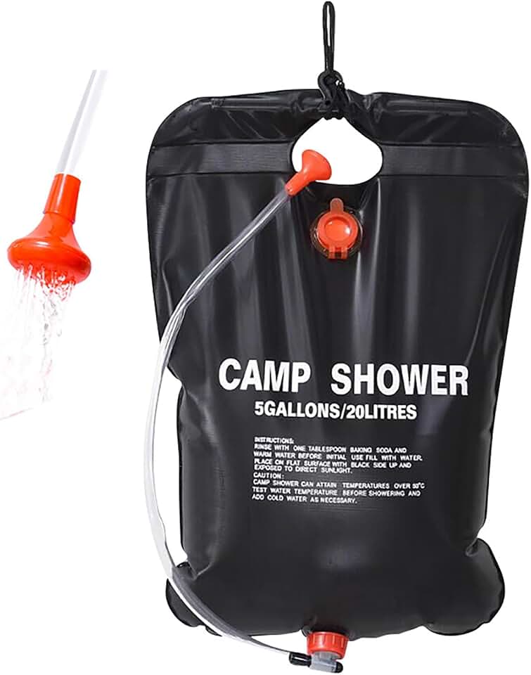 Solar Heating Shower Bag, 23.6 in x 15.7 in 20 L/ 5 Gallons PVC Water Wash Bag for Outdoors and Camping (Black)