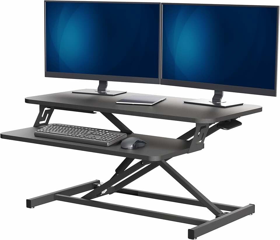 VIVO Black 32 inch Standing Desk Riser, DESK-V000S | Height Adjustable, Stand Up Desk Converter, Quick Sit to Stand, Tabletop Dual Monitor Riser Workstation, Minimal Assembly