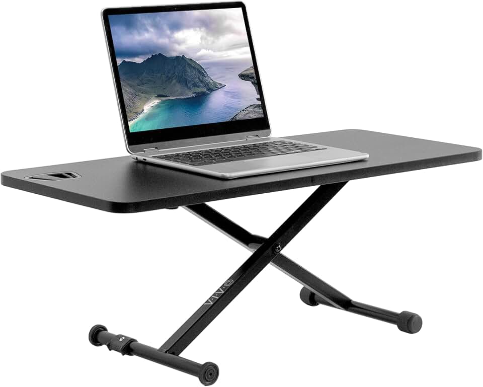 VIVO Black 28 in Single Top Standing Desk Converter, DESK-V011F | Small, Tabletop Sit to Stand Laptop Riser with Scissor Lift Height Adjustment, No Assembly Required