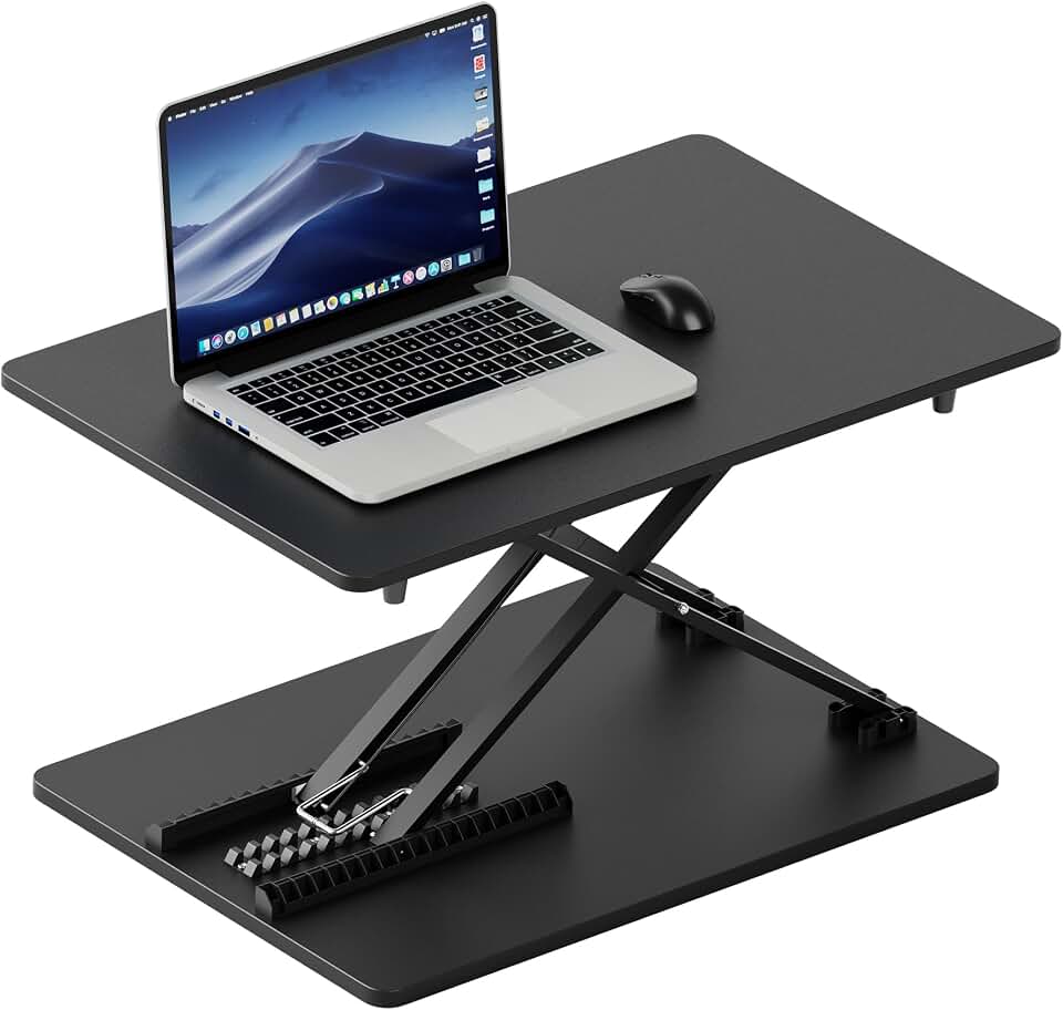 Standing Desk Converter, 25.16" × 15.75" | Height Adjustable Desktop Riser, No Assembly Required, Desktop Workstation for Laptop, Monitor and Office Use, Black