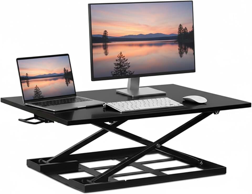 Mount-It! Standing Desk Converter 32" x 22" – Sit Stand Desk Riser with Gas Spring Lift, Slim 2.5" Low Profile, Height Adjustable Desktop Workstation, Preassembled Sit-Stand Solution for Home &amp; Office