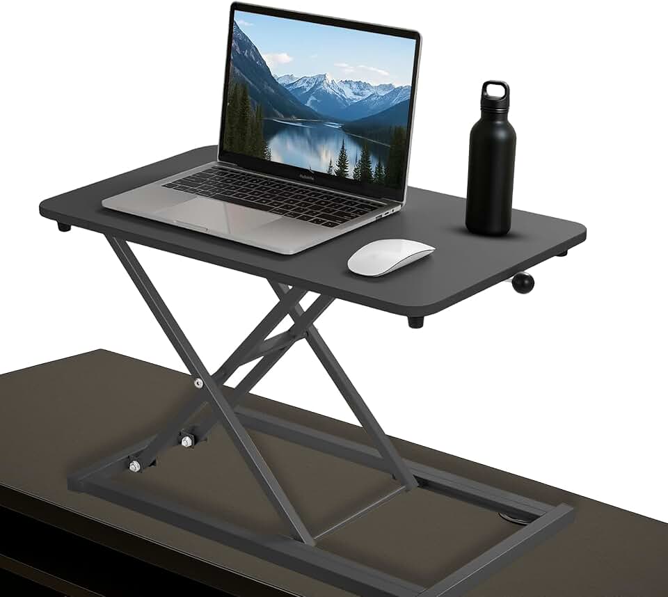 Standing Desk Converter 23.6" x 13.4", Adjustable Height 2.4"–15.7", Sit Stand Converter with Sturdy Steel Frame, Ergonomic Standing Desk Topper &amp; Monitor or Laptop Riser for Home Office