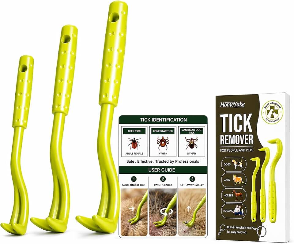 Homesake Tick Remover Tool for Dogs, Cats &amp; Humans, 3 Pack Tick Removal Kit + Identification Card &amp; Keychain Hole, Safely Removes Entire Tick Head &amp; Body, Easy Portable Tool for Pets &amp; First Aid Kits