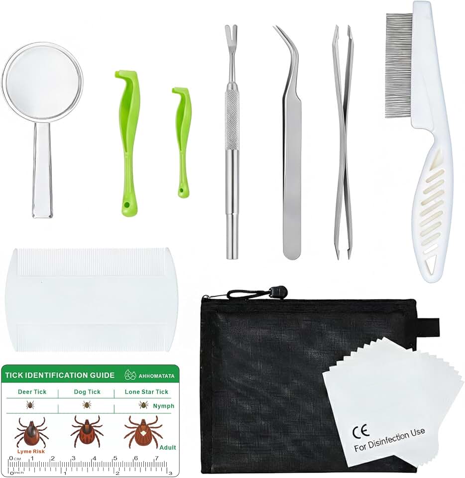 Tick Removal Tool &amp; Twister Kit for Dogs, Cats &amp; Humans, 10-in-1 Stainless Steel Tick Removers &amp; Tick Puller Set - Professional Tick Tweezers Tool for Camping, Hiking &amp; Dog Tick Remover