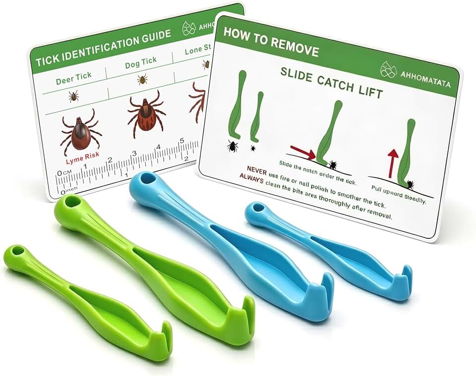 Tick Removal Tool &amp; Twister Kit for Dogs, Cats &amp; Humans, 4-Pack Portable Tick Remover Spoon &amp; Puller Set with ID Card - First Aid Pet Tick Hook Picker for Camping, Hiking &amp; Outdoors