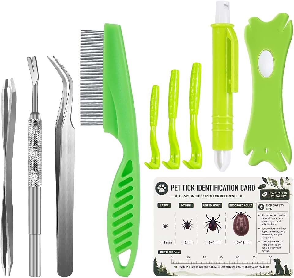 10 Pcs Tick Removal Tool Kit for Dogs, Cats &amp; Humans | Safe No-Squeeze Tick Remover Set with Twister-Style Hooks, Portable Storage Case for Home &amp; Outdoor Use