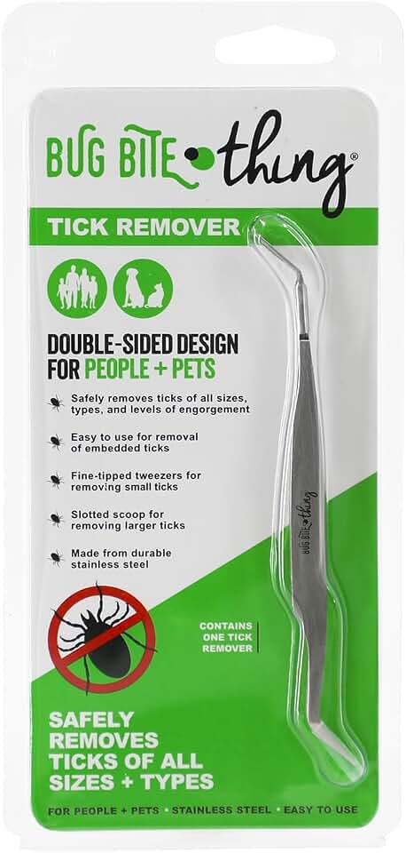 BUG BITE THING Tick Remover Tool for People &amp; Pets, Patented Two Sided Stainless Steel Design with Fine Tipped Tweezers, Formerly Known as TickEase