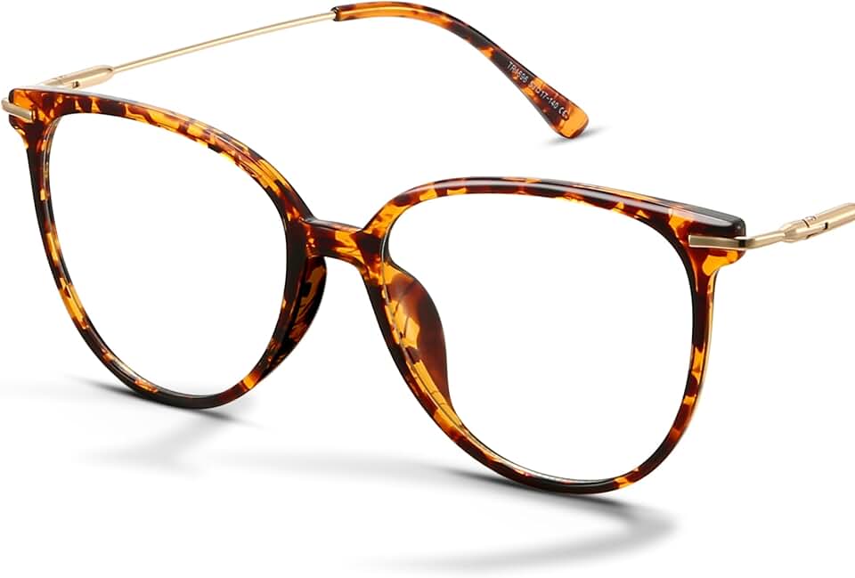 Gaoye Round Blue Light Blocking Glasses | UV400 Protection, Round TR90 Frames, Metal Arms, Matching Soft Case, Tea Leopard