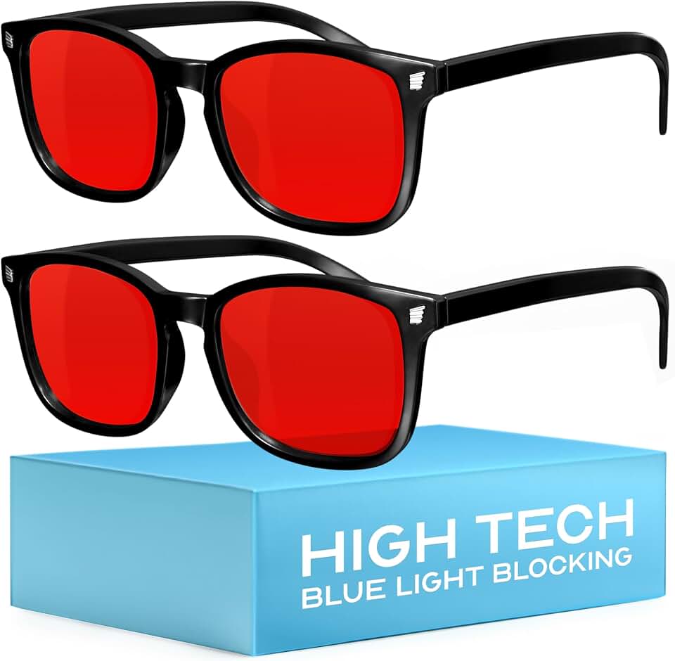 livho High Tech Blue Light Blocking Gaming Glasses - Red Lenses | Computer Glasses, Advanced Blue Light Blocking, Screen Fatigue Protection, UV Protection