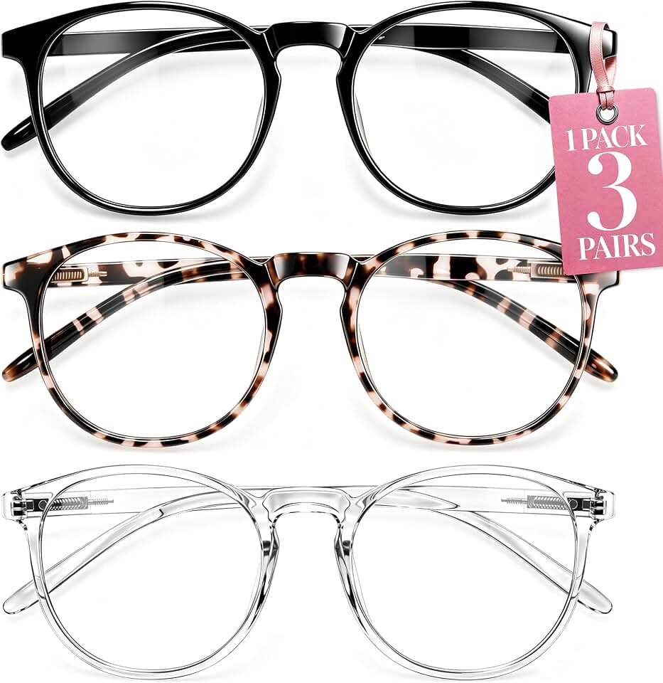 IBOANN Blue Light Blocking Glasses for Women - 3 Pack | Blue Light &amp; UV Protection, Round Frames, Screen-Ready Style, Chic &amp; Comfy