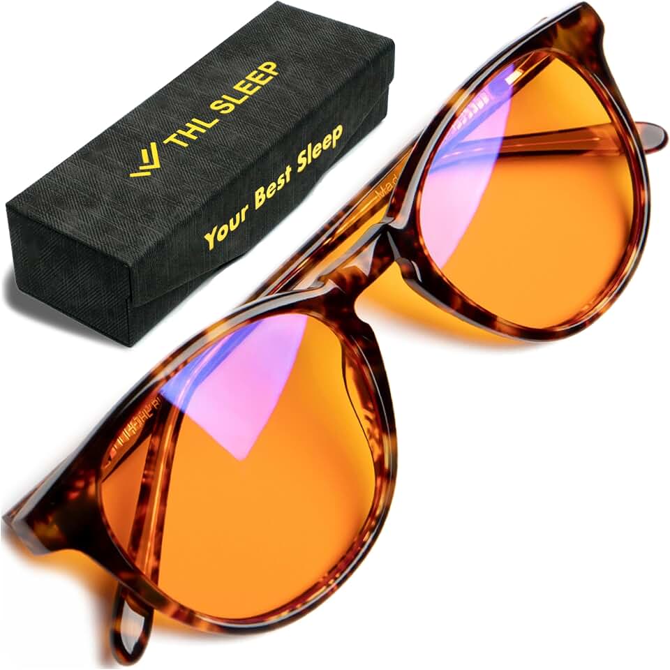Orange Blue Light Blocking Glasses for Better Sleep - 99.5% Premium Acetate Migraine Glasses for Women &amp; Men