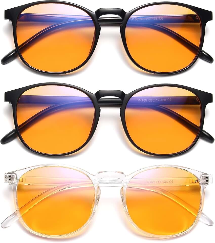 IBOANN Blue Light Blocking Glasses for Women - 3 Pack | Blue Light &amp; UV Protection, Round Frames, Screen-Ready Style, Chic &amp; Comfy, Black Matte + Black + Transparent