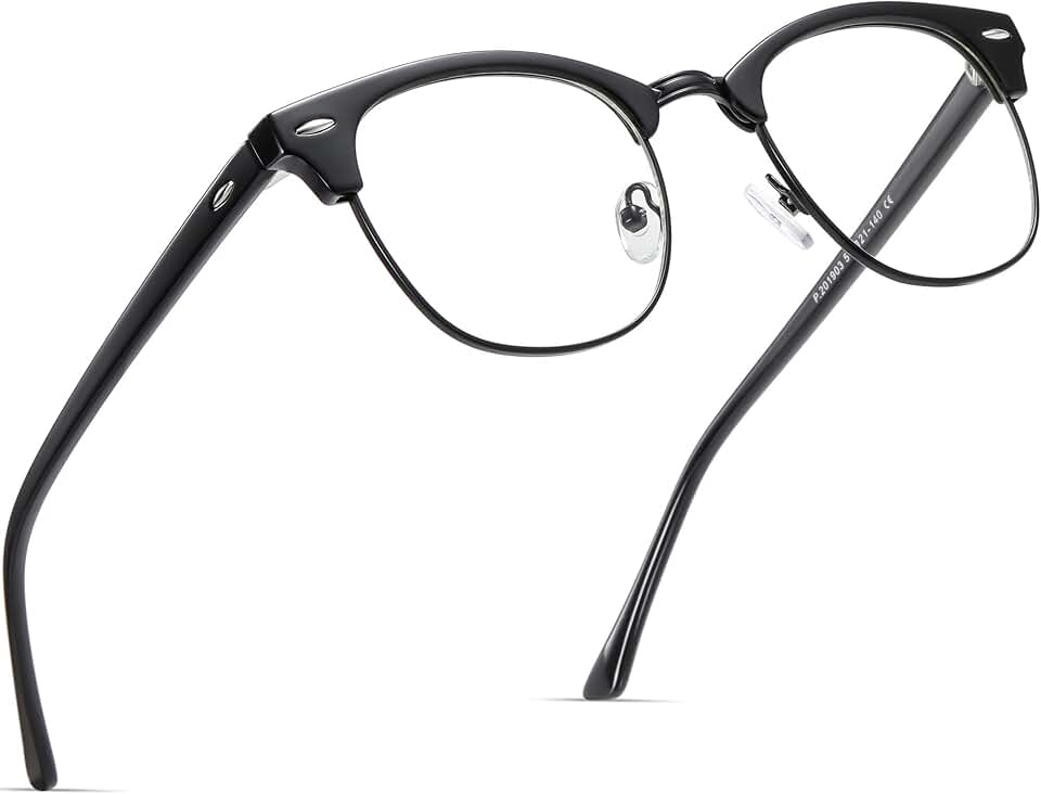 Blue Light Blocking Glasses Anti Eyestrain Computer Gaming Glasses | Vintage Half Frame UV Clear Lens for Women Men