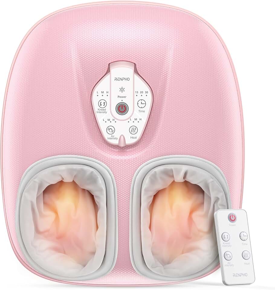 RENPHO Foot Massager with Heat, Birthday Gifts for Women, FSA Eligible HSA | Exclusive Pressure Monitoring Tech, Cordless Remote, 3 Heat &amp; Compression Levels, NTC Temperature Control Tech, Up to Size 12 Global Recycled Standard