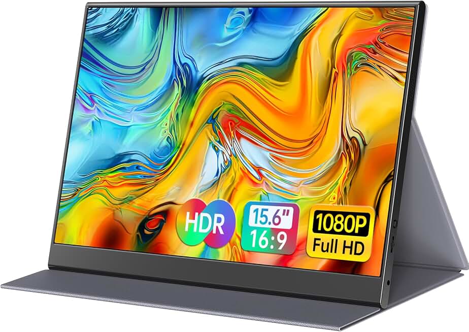 ForHelp 15.6inch Portable Monitor,1080P USB-C HDMI Second External Monitor for Laptop,PC,Mac Phone,PS,Xbox,Swich,IPS Ultra-Thin Zero Frame Gaming Display/Premium Smart Cover