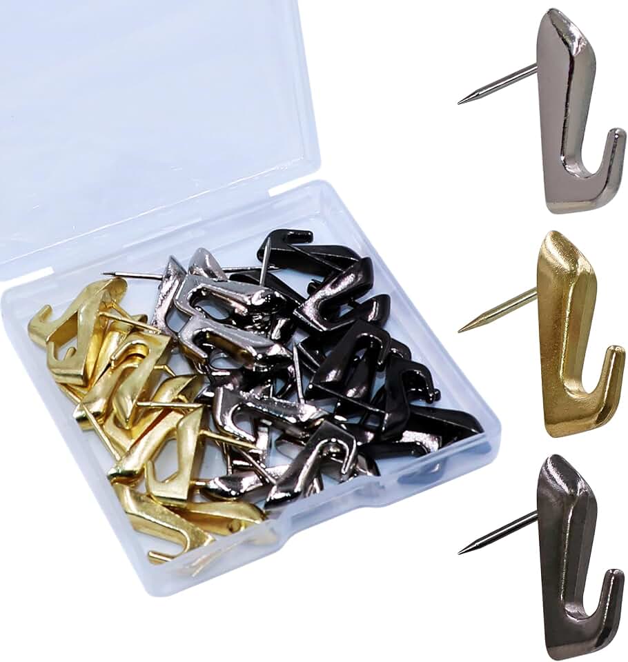 30 PCS Push Pin Picture Hooks, thumbtacks for Wall Hanger, Picture Hanging Nails for Wall, Decorative Thumb Tacks for Hanging, Bulletin Board Hooks (Silver &amp; Gold &amp; Black)