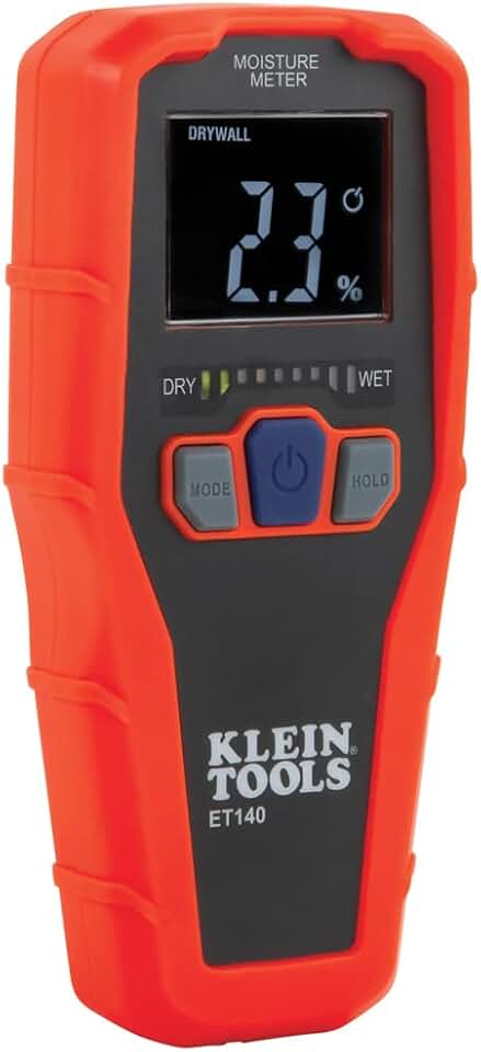 Klein Tools ET140 Pinless Moisture Meter for Non-Destructive Moisture Detection in Drywall, Wood, and Masonry; Detects up to 3/4-Inch Below Surface