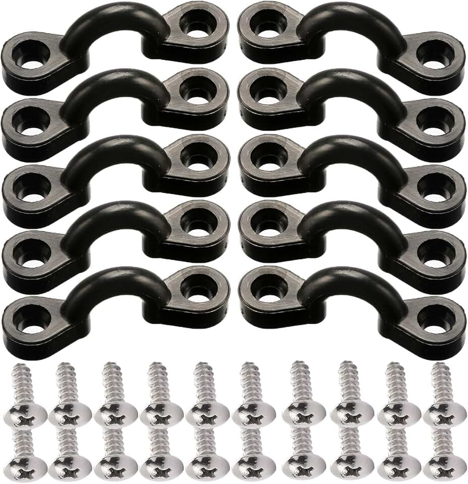 Kayak Pad Eye Kit, 10PCS Nylon Bungee Deck Loops Tie Down Pad Eye with 20 Screws for Boat Kayak Deck Rigging Kit