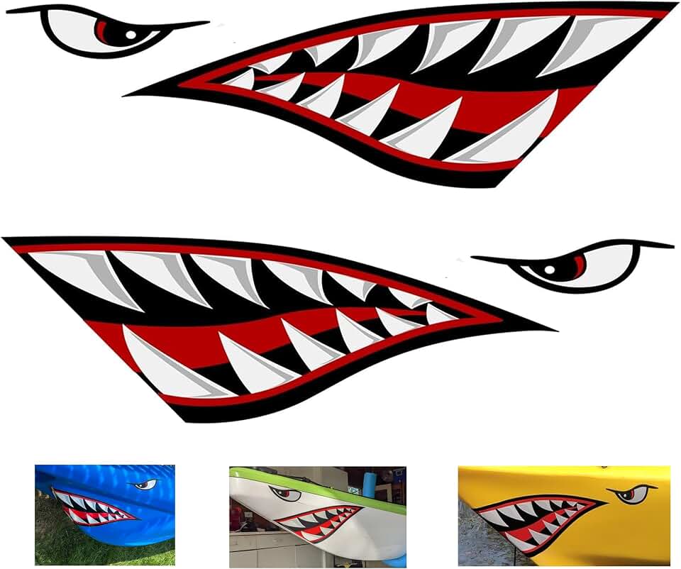 Alemon Kayak Decals Waterproof, Shark Teeth Mouth Decal Graphics Sticker Fishing Boat Canoe Car Truck Kayak Stickers Decals Accessories, Reflective, 1 Pair 14.8 x 5.0 inches