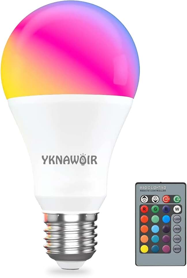 Color Changing Light Bulbs, 5W A19 RGB LED Light Bulbs with Remote Control &amp; Memory Function - 16 Colors, 6500K White, E26 Screw Base, Dimmable Multicolor Light Bulb for Bedroom, Party, Home Decor