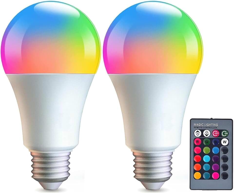 2Pack RGB Color Changing Light Bulbs,A19 E27 RGBW LED Light Bulbs,9W Warm White 6500K,16 Color Multicolor Dimmable Memory Function, Ideal Lighting for Home Decoration,Bar,Party