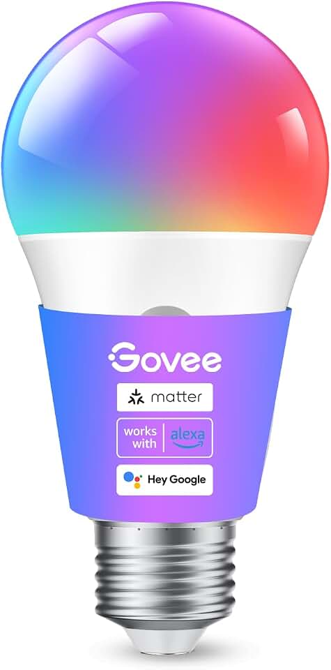Govee Smart Light Bulbs, A19 Color Changing Light Bulb, 800 LM, E26 Base | Works with Matter, Alexa and Google Assistant, 16 Million Colors RGBWW, WiFi &amp; Bluetooth LED Light Bulbs, Music Sync, 1 Pack