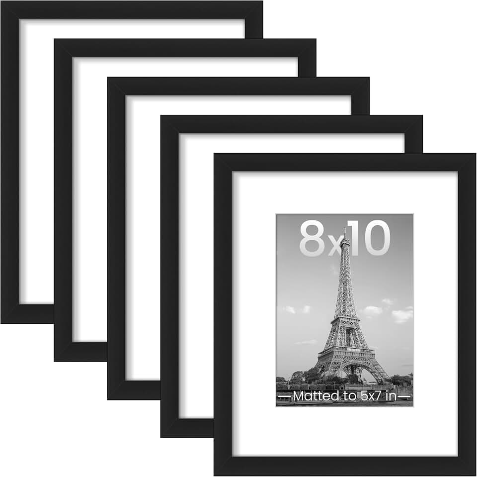upsimples 8x10 Picture Frames, Gallery Wall Frames Set of 5, Black | Photo Frame Collage Wall Decor, 8 x 10 Frame, 5x7 Frame with Mat for Family, Baby, Hallway, Christmas ClimeCo Certified