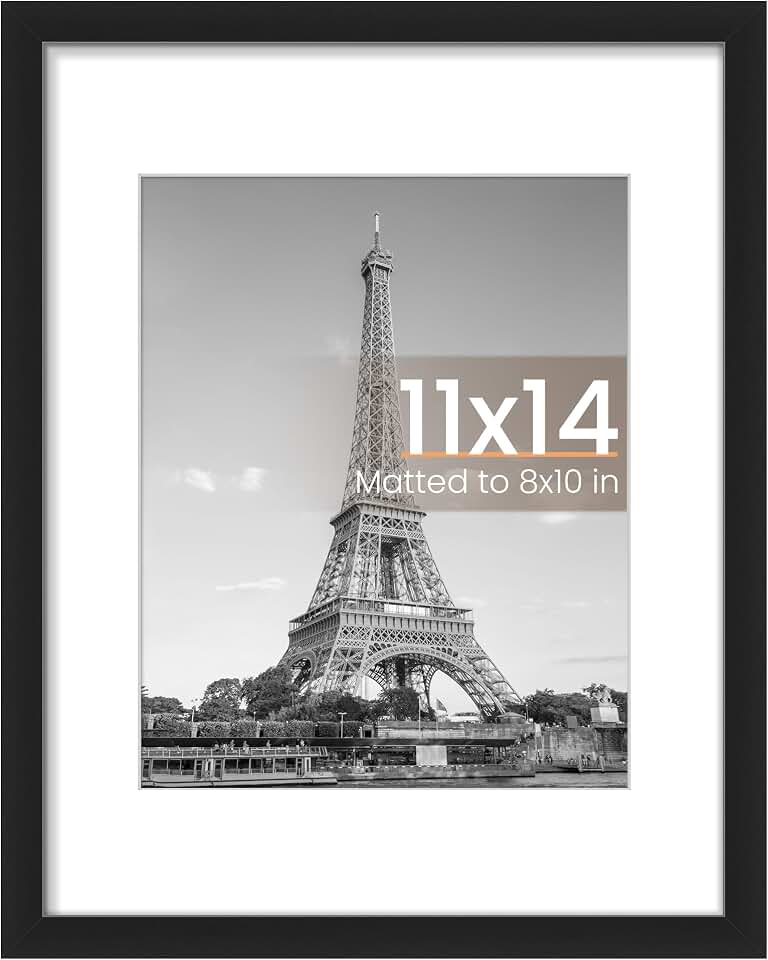 upsimples 11x14 Picture Frame, Wall Decor Photo Frames, Black 1 Pack | 11 x 14 Frame, 8x10 Frame with Mat for Gallery Wall, Family, Baby, Dog, Dorm, Christmas ClimeCo Certified