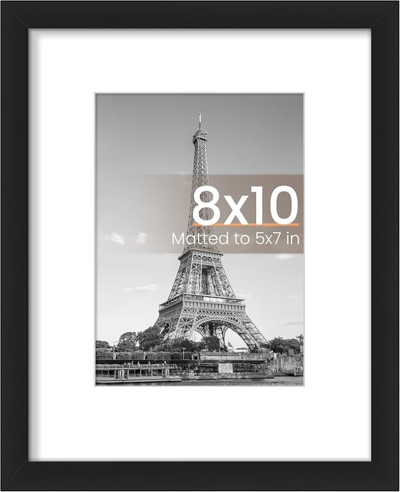 upsimples 8x10 Picture Frame, Wall Decor Photo Frames, Black 1 Pack | 8 x 10 Frame, 5x7 Frame with Mat for Gallery Wall, Family, Baby, Dog, Dorm, Christmas, Mothers' Day ClimeCo Certified