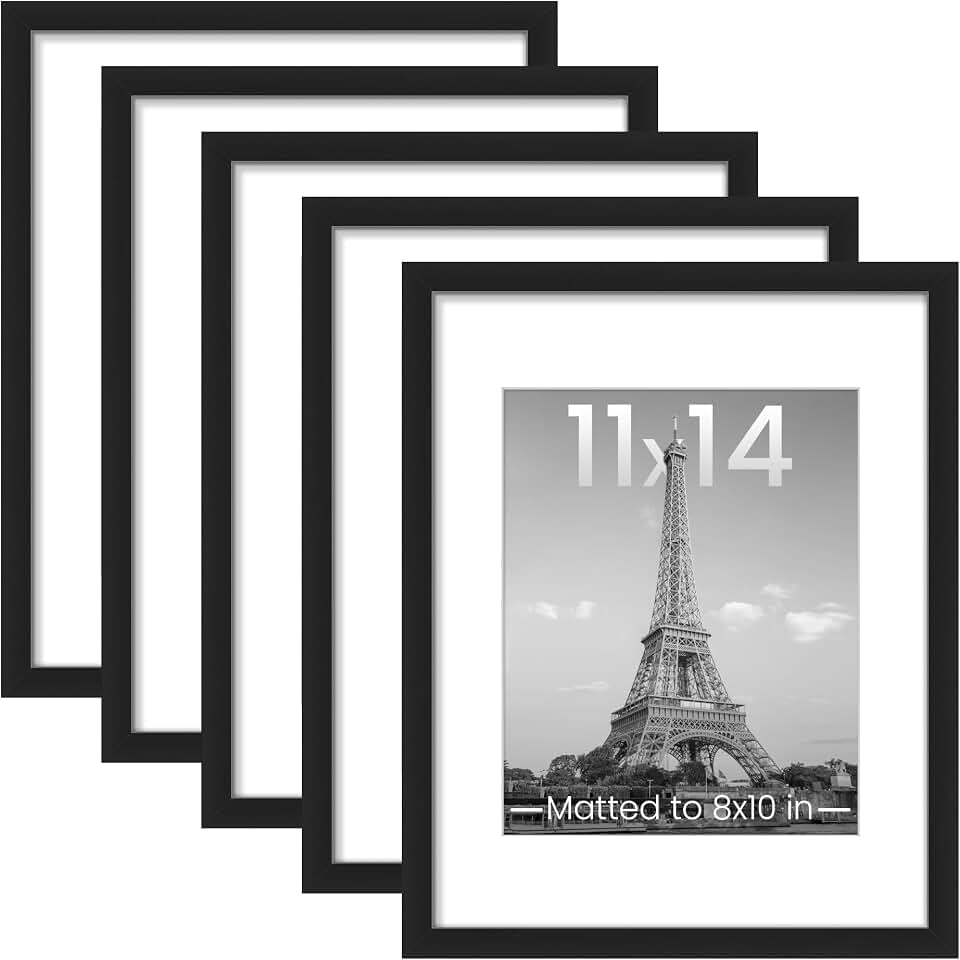 upsimples 11x14 Picture Frame, Gallery Wall Frames Set of 5, Black | Photo Frame Collage Wall Decor, 11 x 14 Frame, 8x10 Frame with Mat for Family, Baby, Hallway, Diamond, Christmas ClimeCo Certified