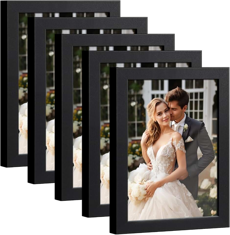 HappyHapi 4x6 Picture Frame Set of 5, Wall or Tabletop Display, Black | Black Picture Frames 4x6 Display Photos 3.5x5 with Mat or 4x6 without, Gallery Wall Frame Set, Modern Classic Home Decor