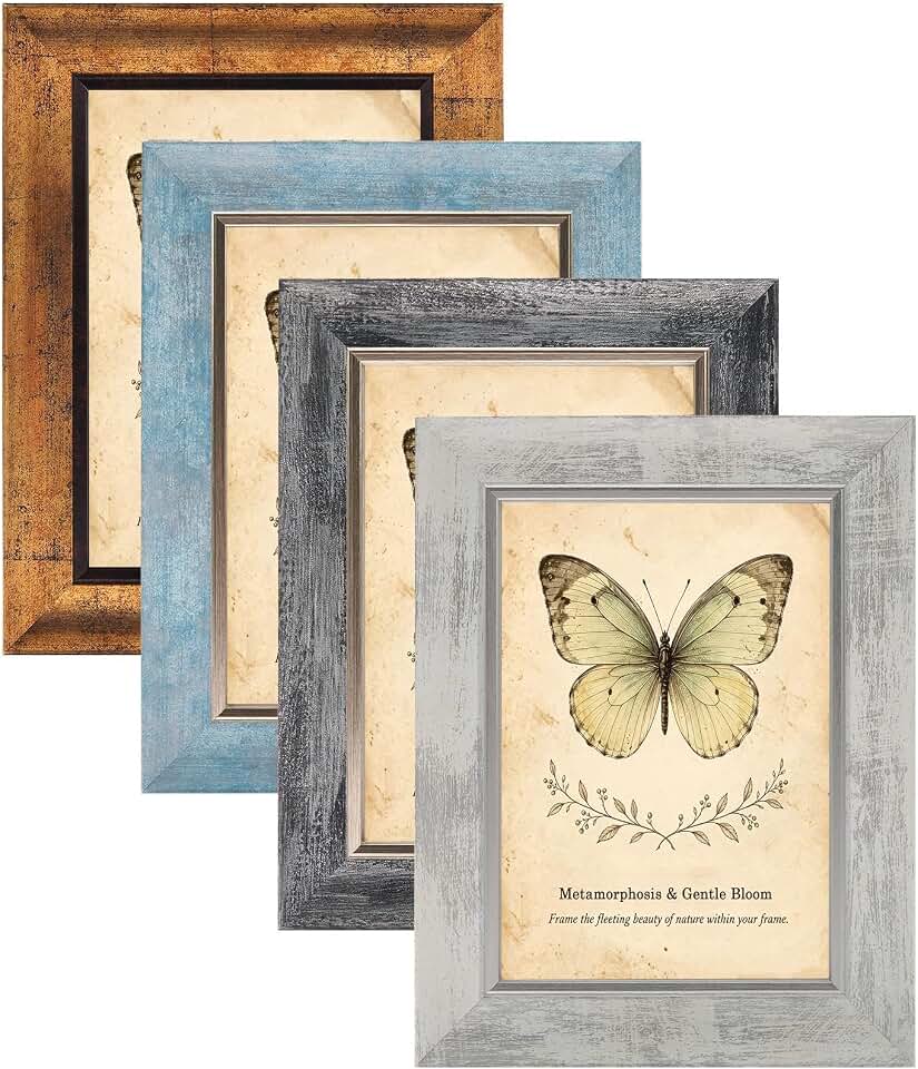 XUANLUO 5x7 Picture Frames Set of 4,Rustic Retro Photo Frame(Multicolor) | HD Plastic Cover,Wall Mount and Tabletop Display,Family Friends Wedding Gift,4x6 with Mat or 5x7 Without Mat