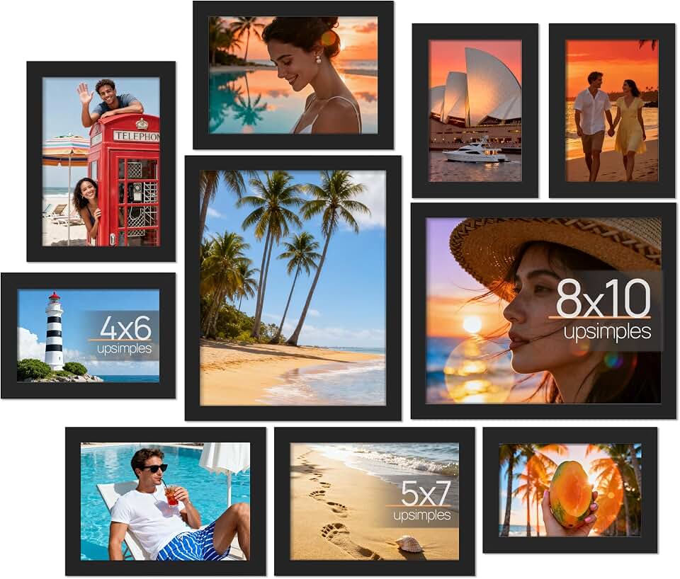 upsimples Picture Frames Set of 10, Including 8x10, 5x7, 4x6 Black Frame | Multi Picture Frames Collage Wall Decor, Gallery Wall Frame Set, Gift For Christmas, Mothers' day, Wedding, Dorm, Living Room ClimeCo Certified
