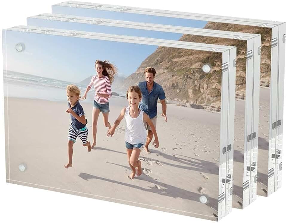 AITEE 4x6 Acrylic Picture Frames 3 Pack, Clear Picture Frames，20% Thicker | Freestanding Double Sided Magnetic Acrylic Lucite Frameless Transparent Square Frame Block Gift for Desktop Display