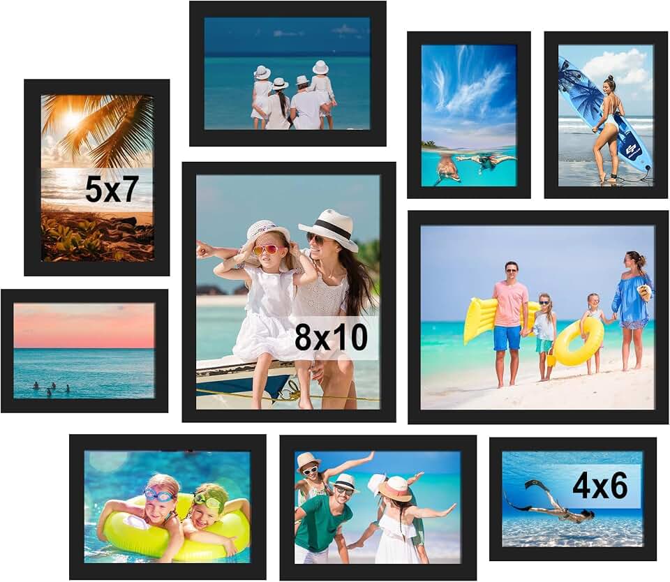 BESCRCL 10 Pack Picture Frames Collage Wall Decor, Gallery Wall Frame Set for Tabletop or Wall Mounting Display, Multi Size with Two 8x10, Four 5x7, and Four 4x6 Photo Frames, Black ClimatePartner certified