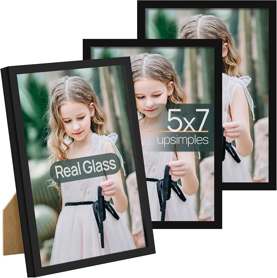 upsimples 5x7 Picture Frame Glass, Thin Border, Black Photo Frames, 3 Pack | Small Picture Frames, Fit 5 x 7 Photos for Family, Baby, Wall and Tabletop Display, Home Decor for Mother’s Day, Christmas ClimeCo Certified