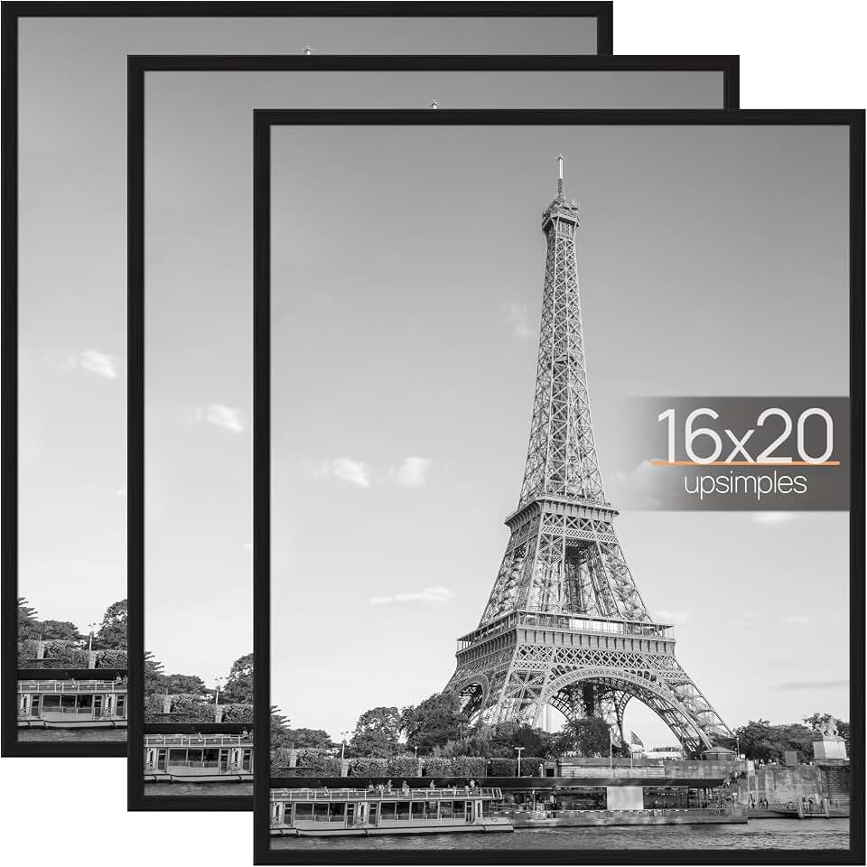 upsimples 16x20 Poster Frame, Easy Slide-In Assembly, Black, 3 Pack | Gallery Wall 16 x 20 Picture Frames Set for Family, Wedding, Christmas, Easy to Change Photos