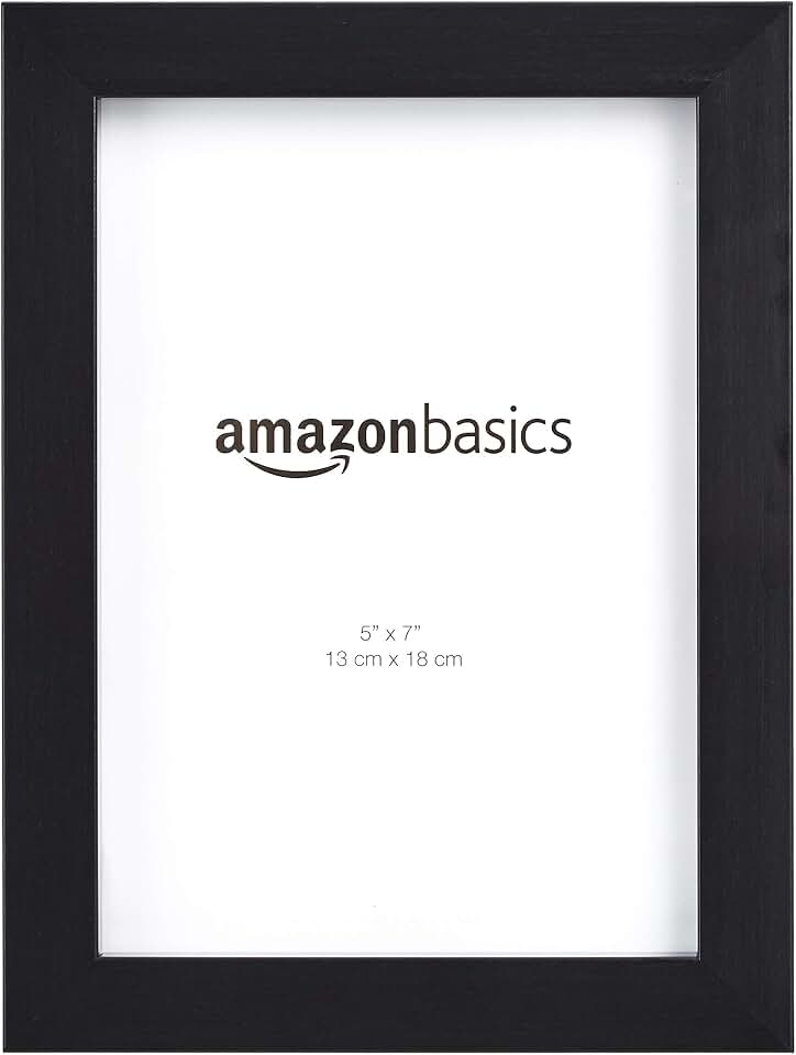 Amazon Basics Rectangular Picture Frame Set, 5" x 7", Wall Hanging or Tabletop Display, Real Glass, Horizontal or Vertical, Black, 2-Pack