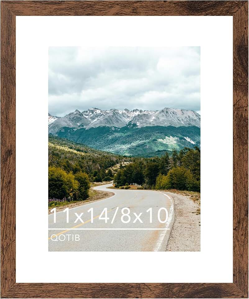 11x14 Picture Frame with 8x10 Mat Deep Brown, Display 8x10 with Mat or 11x14 Without Mat, Wood 11 by 14 Photo Frame, 11 x 14 Frame for Wall Hanging Display, Deep Brown
