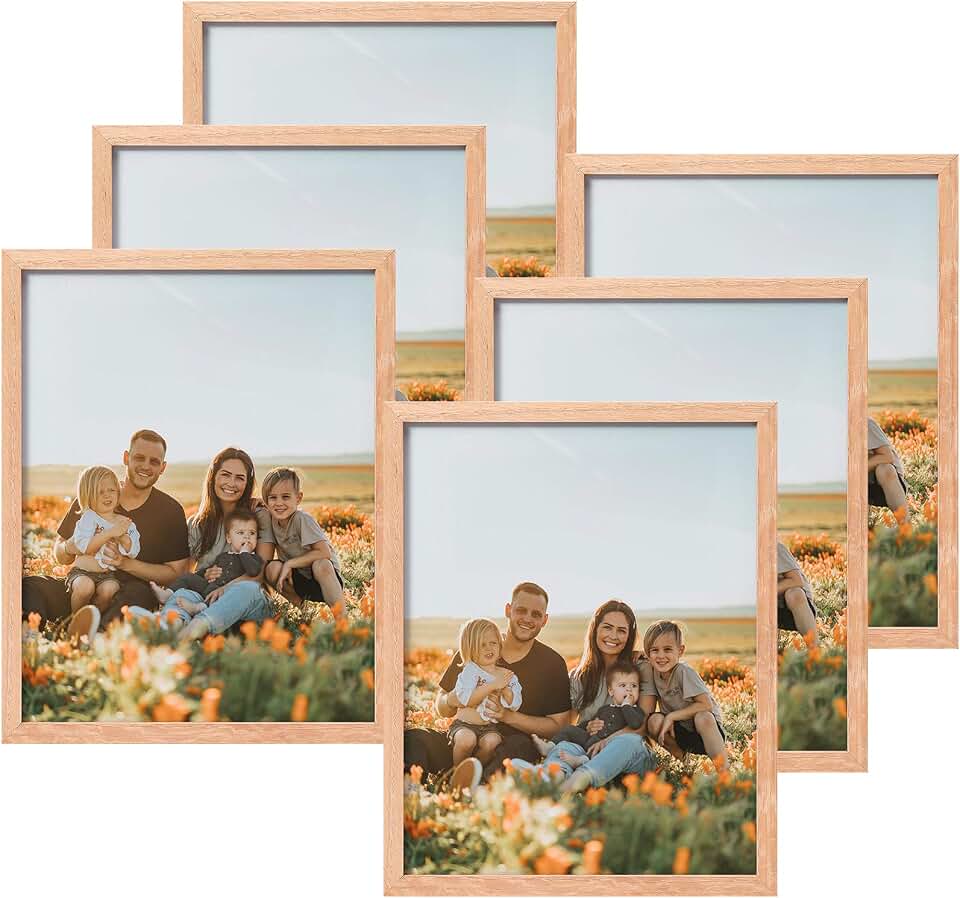 ATOBART 8x10 Set of 6 Oak Wood Picture Frame Solid Wooden Photo Frame | Natural Wood Color Frames with Real Glass for Wall Mounting or Tabletop Living Room Bedroom Home Decor